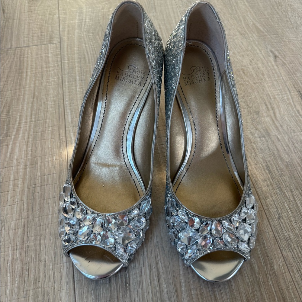 Badgley Mischka Glittering Silver Crystal Heels